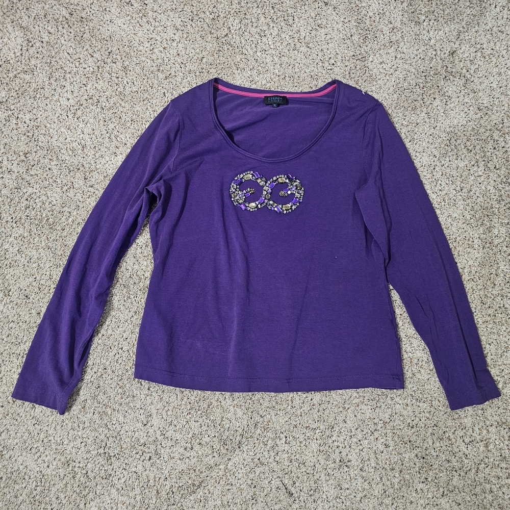 Escada Stone Embellished Purple Tshirt Size XL